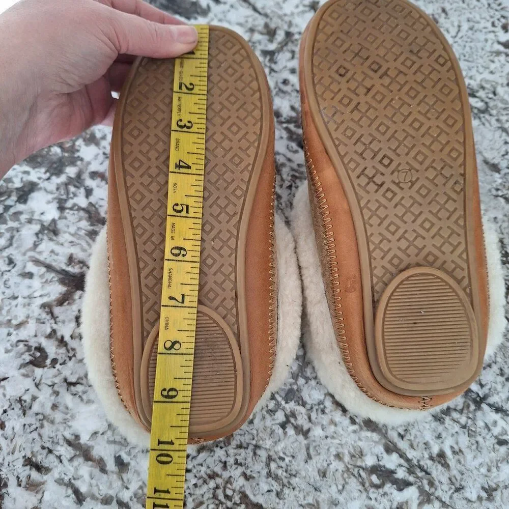 Tory Burch genuine Leather Suede sheepskin fur slippers size 7